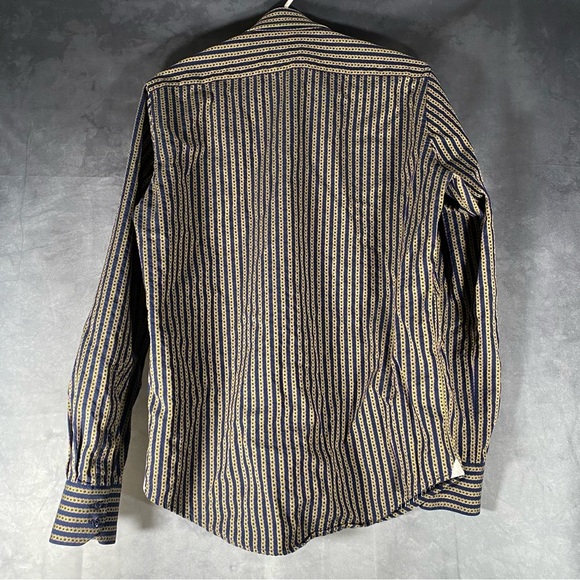 Robert Graham Shirt Mens Small Blue White Striped Tailored Fit Floral Flip Cuff - Picture 6 of 11